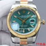 Copy Rolex Datejust II Two Tone Watch Green Diamond Stick Markers Dial 41MM